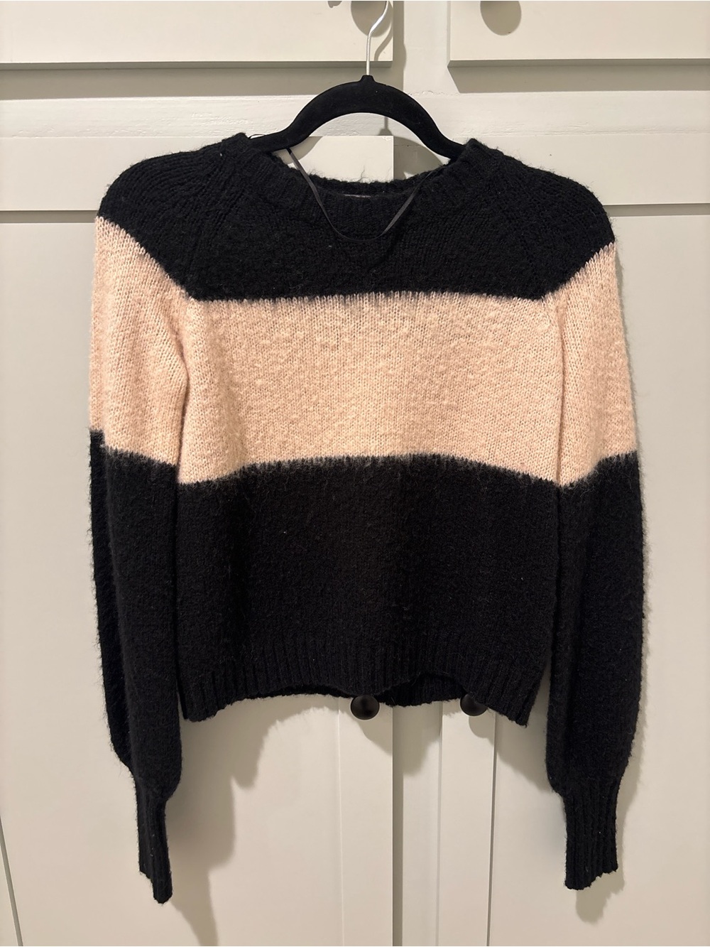 AllSaints Black and Blush Colorblock Crewneck Sweater